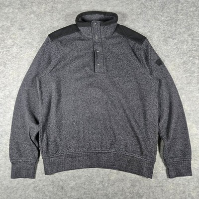 Bugatti Mens Gray Premium Finish Mock Neck Snap Pullover Sweater M