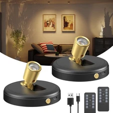 Indoor LED Spotlights - Rechargeable Wireless Up Lights for Art & Decor (2 Pack)