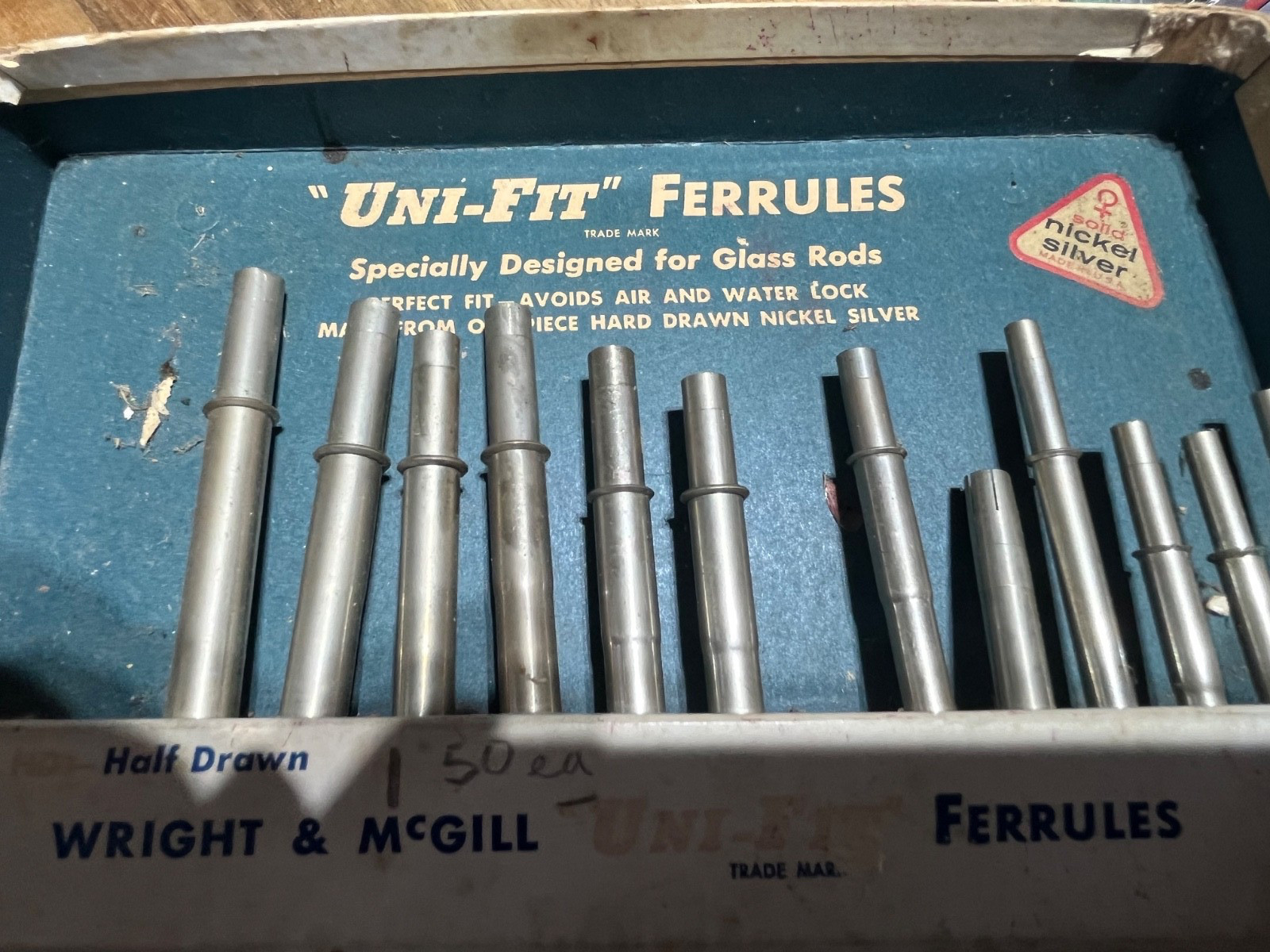 Vintage  Wright & McGill Fly Fishing Rod Ferrules Nickel silver Display  (26754)
