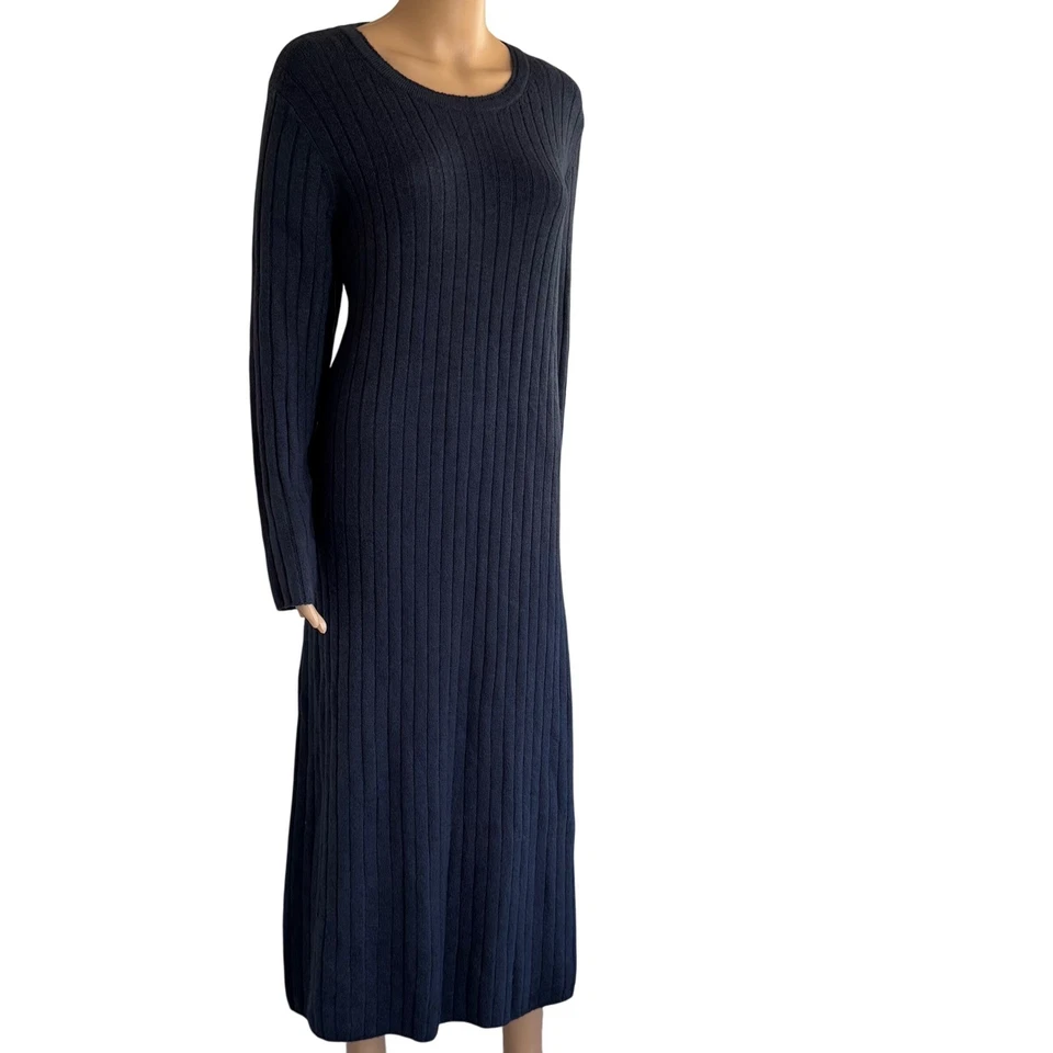 Old Navy Ribbed Knit Sweater Dress Long Sleeve Crew Neck Dark Blue Women Size 2X - Image 3 of 4