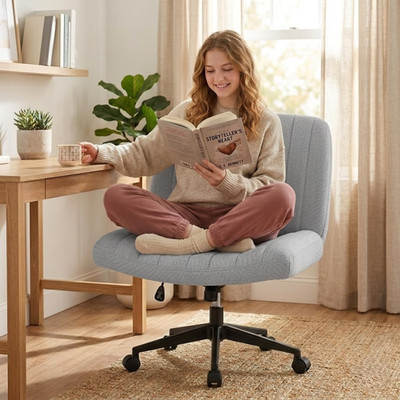 Cute Gray Criss Cross Chair with Wheels - Adjustable Swivel Office Makeup Chair