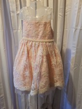 American Princess Girls Fit  Flare Floral Dress Pink White Lace Pearl Bow 6