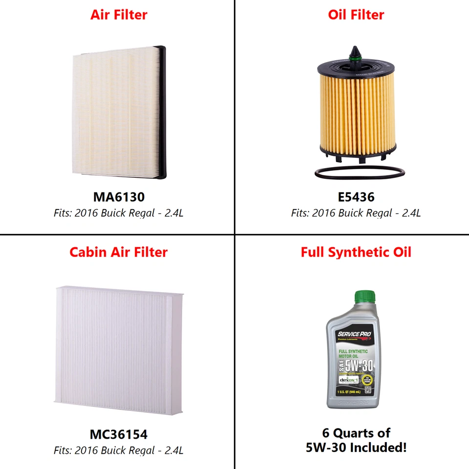Fits: 2016 Buick Regal 2.4L Complete Oil, Air & Cabin Filter Kit (5W-30) - Image 2 of 4