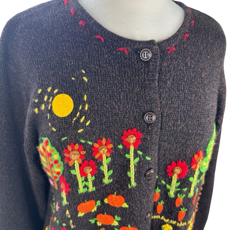 Cárdigan de Colección Susan Bristol Grande Bordado Otoño Cosecha Luna Parche Calabaza Foto 2 de 4