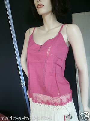 IKKS ICODE Fuchsia Pink Lace Tank Top S XS 34-36