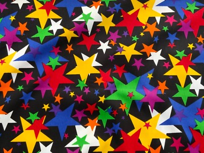 Star Fabric Bright Multicoloured Stars 100% Cotton Material | eBay