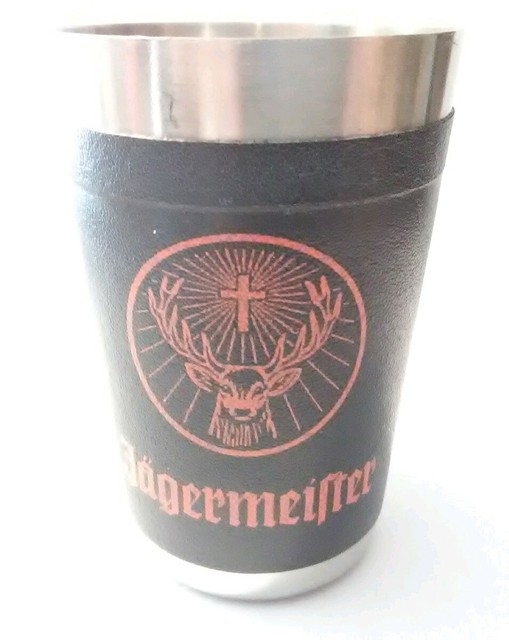 JAGERMEISTER LIQUOR COMPANY ALUMINUM LOGO SHOT GLASS GREAT FOR ANY