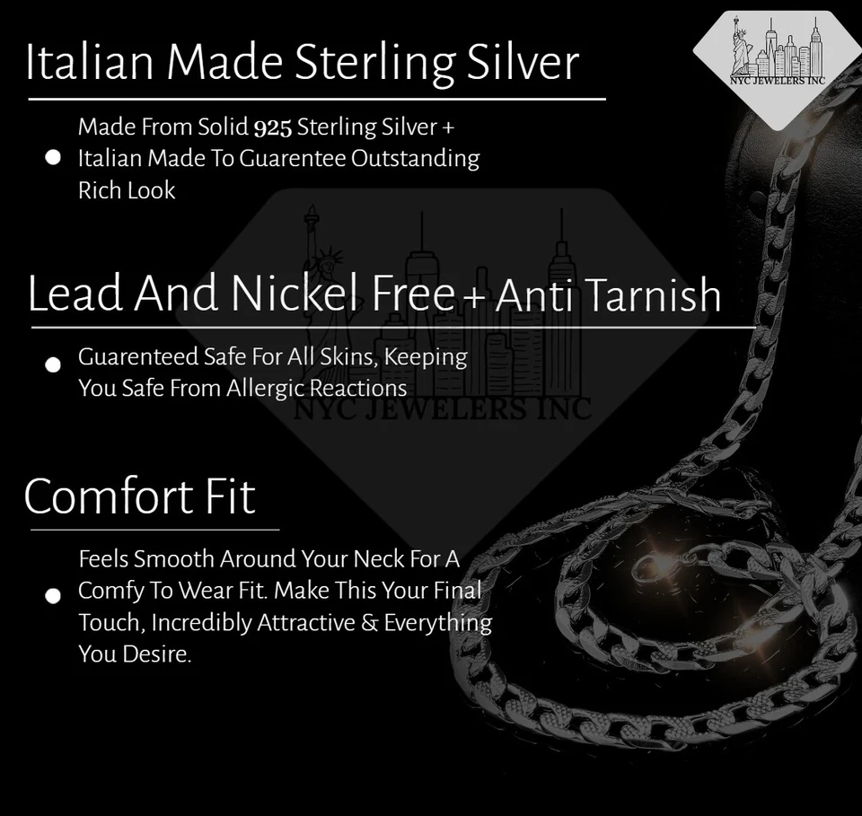 Italian Solid Sterling Silver Franco Link Chain Necklace 925 Silver Chain UNISEX - Image 2 of 4