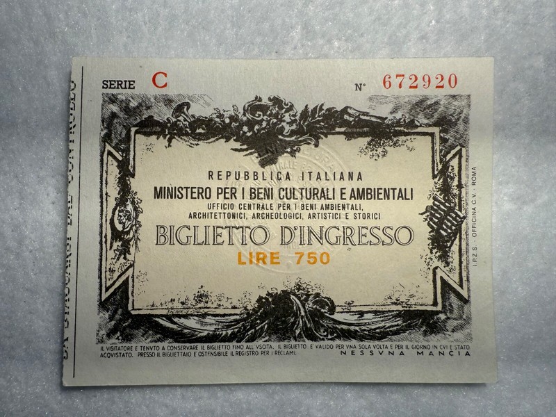 Italy Biglietto D'Ingresso 750 Lire Ticket Promissory Note SPC441