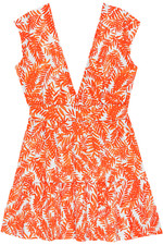 Women's Dress - Orange Palm Leaf Printed Dress - Cotton Mini Dress - Medium
