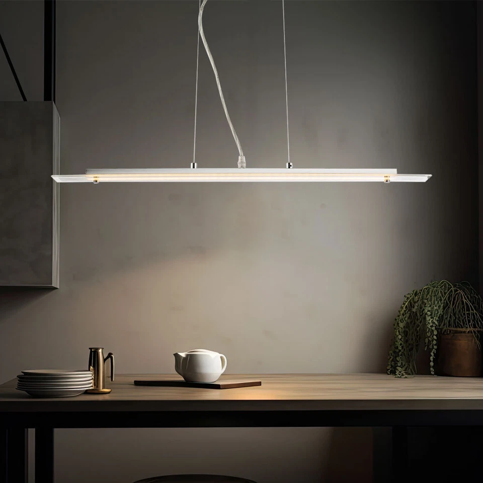 Lampadario Da Pranzo Lampada A Sospensione LED Vetro Cucina Argento H 120 Cm - Immagine 3 di 4