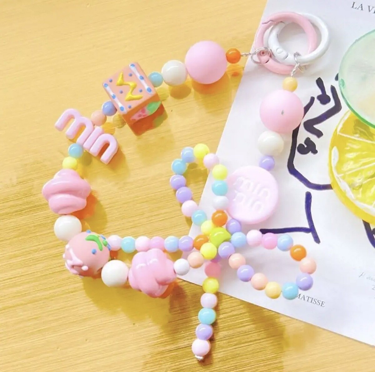 Phone Charm Keychain Fun Candy Pastel Colored Beaded Charm