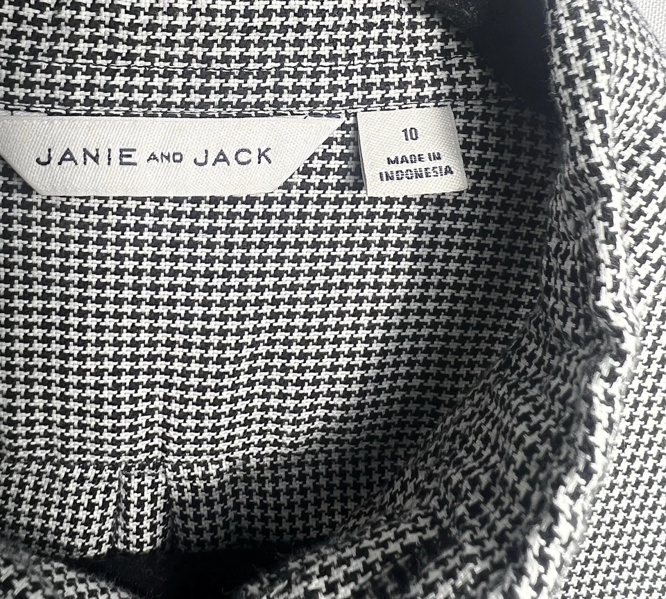 Janie and Jack Boys Size 10 Gingham Button Down Long Sleeve Black and White Top  - Image 3 of 4