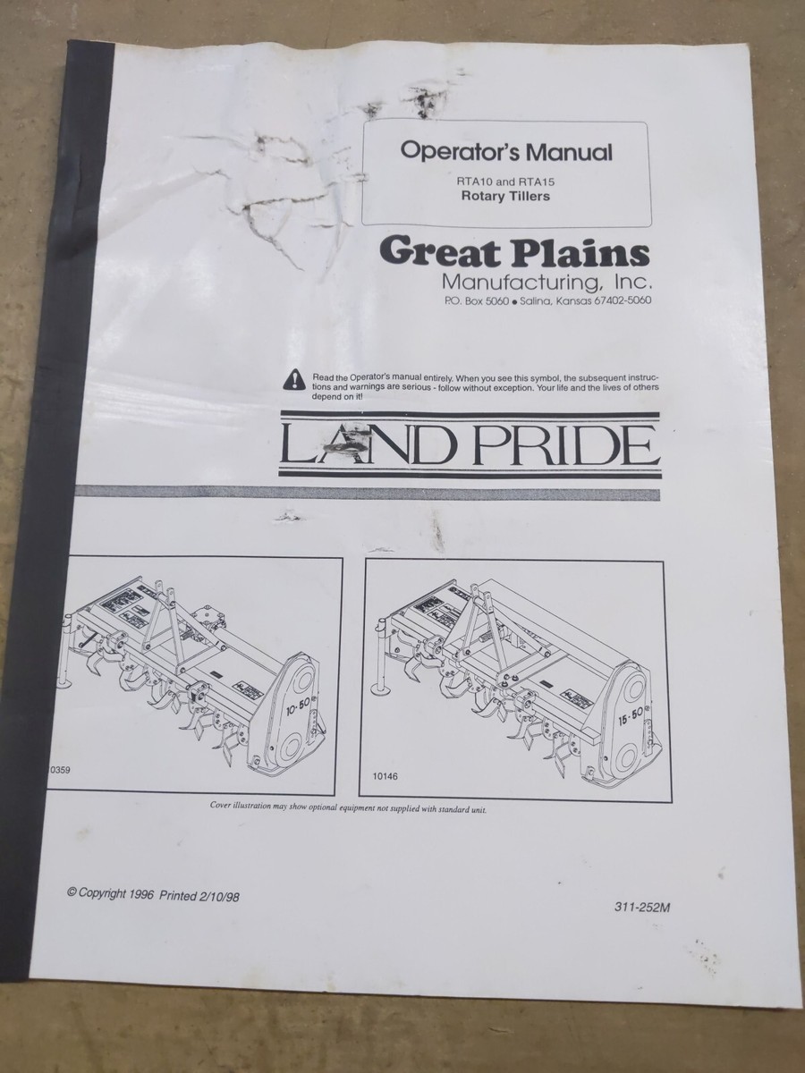 ONE LandPride RTA10 & RTA15 Rotary Tillers Operators Manual, 1996