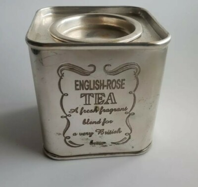 English Rose-Tea Silverplate Square Tin