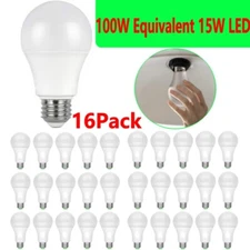 16X LED Light Bulbs Replacement 100W Eq/15W Daylight E26 6500K Home Bedroom Lamp