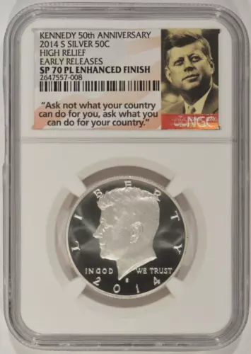 2014-S Kennedy Enhanced Finish Silver Half Dollar 50c High Relief NGC SP70 PL