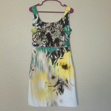 Tahari Women's Sleeveless Watercolor Daffodil Print Cotton Midi Dress, Size 8, K