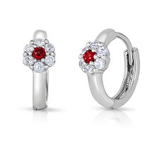 925 Solid Sterling Silver Birthstone CZ Baby Flower Small Huggie Hoop Earrings