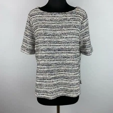 LOFT Rainbow Tweed Top Womens M Textured Slit Sides Colorful Party Office OT