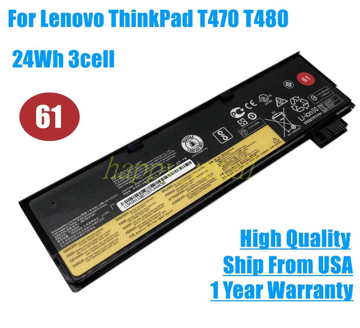 24Wh Battery 61 For Lenovo Thinkpad T480 T570 T580 P51s P52s