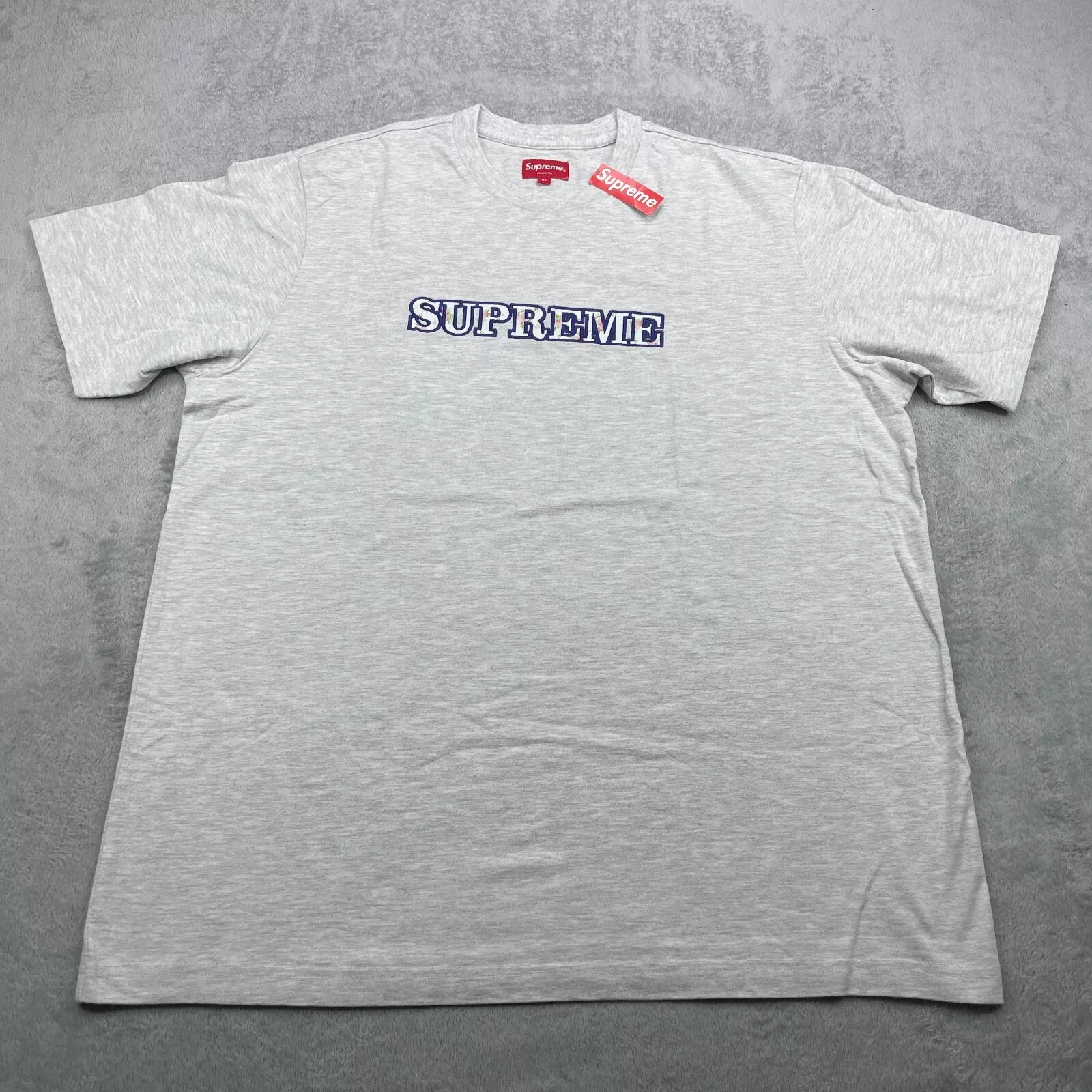 Chemise Supreme Homme Extra Large Gris Frêne Logo Floral Tee FW18 Authentique Neuf