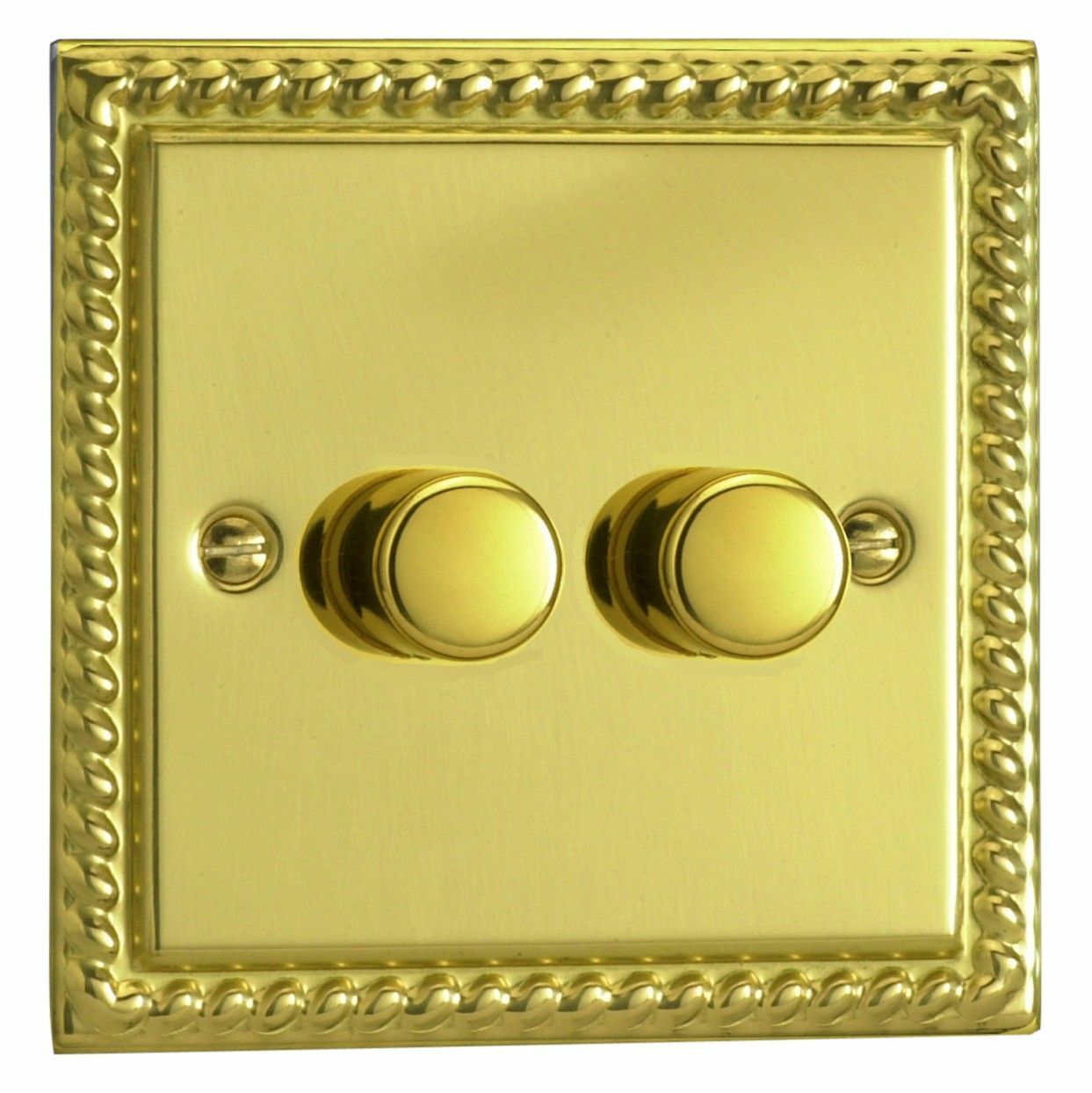Varilight JGP252 Georgian Polished Brass 2 Gang 2 Way LED Dimmer 0-100W V-Pro