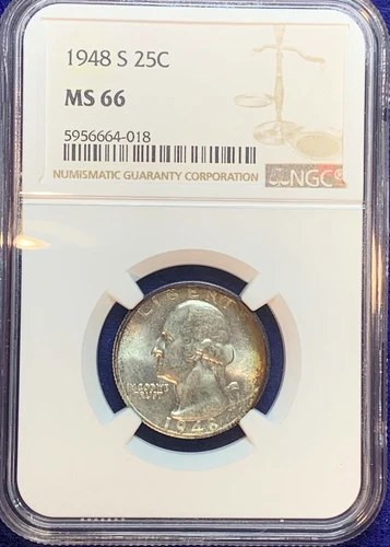 1948-S Silver Washington Quarter NGC MS 66. From Original US Mint Set! #01