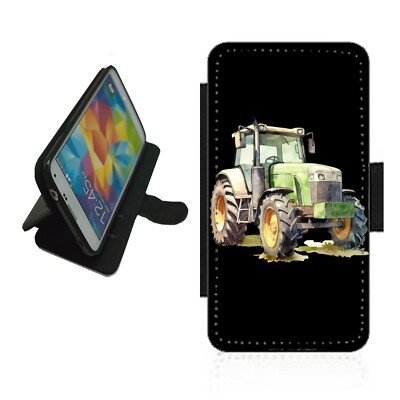 Traktor Handy Hülle Wallet Flip Cover für iPhone Samsung TRA2 Grün Bauer