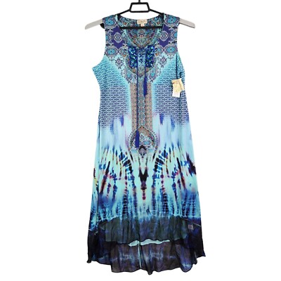 Womens One World Live & Let Live Maxi Dress Sleeveless Multicolor Blue Boho L