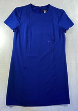 Tahari Dress Size 6 Scalloped Trim Sheath Blue Short Sleeve Knee Length Lined