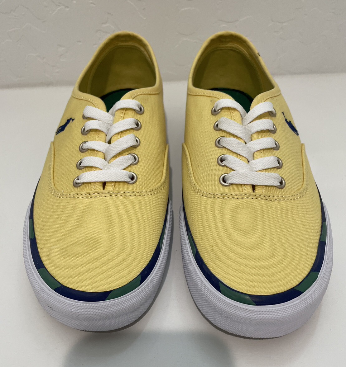 Polo Ralph Lauren Keaton pony scarpe da uomo stringate in tela gialle taglia 8 5