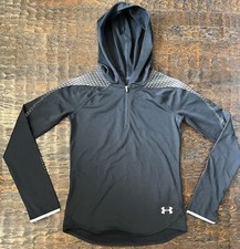 Under Armour Running Reflective Shirt Girl  s Size Large Hooded Pullover Black