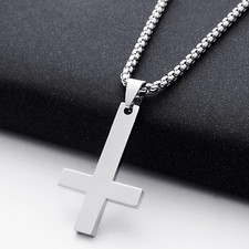 Inverted Cross of St Peter Pendant Necklace Stainless Steel Goth/Heavy Metal