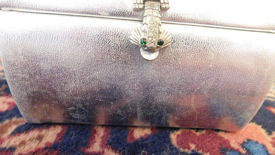 Vtg ARNOLD SCAASI for MEYERS silver metallic Metal Dragons evening handbag purse - Image 4 of 4