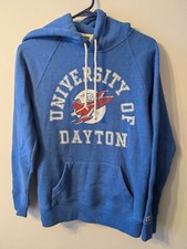 Men's HOMAGE Dayton Flyers Logo Long Sleeve Blue Hoodie SMALL Excellent USA Made