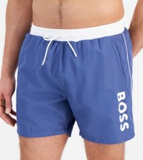 Boss Beach Men's Blue White Logo Shorts Beach Athletic Swim Sz 2XL