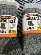 2 X MERINO WOOL OMNI WOOL HIKERS HIKING SOCKS 3 PACK MADE IN USA Med Multicolor