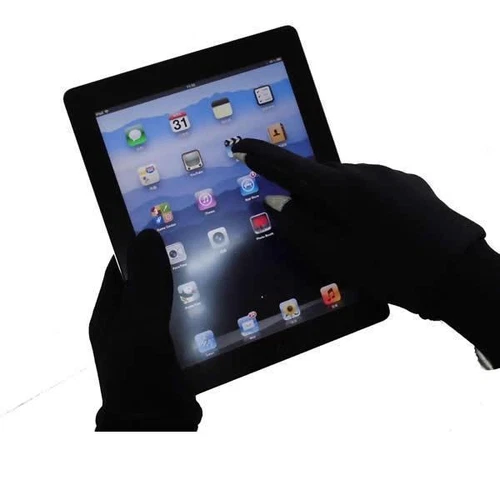 Black Touch Screen Gloves Size Large with Gold Thumb and Finger Tip Mixed Fibre