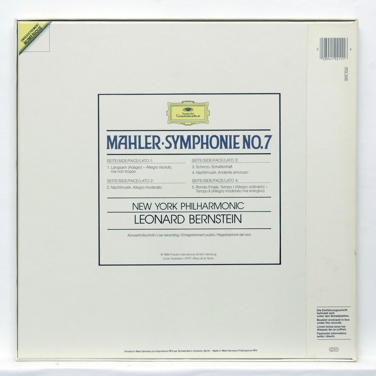 LEONARD BERNSTEIN ⸺ MAHLER symphony no.7 ⸺ DGG 2xLPs box NM | eBay