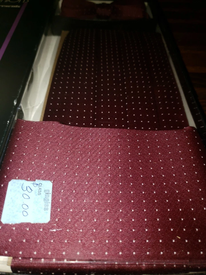 NIB  / Cummerbund & Bow Tie Set  Burgundy polka dots ugo vallini - Image 4 of 4