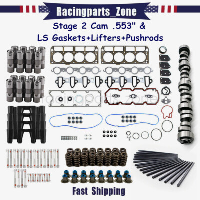 For LS LS1 Truck Stage 2 Cam .553'' 4.8/5.3/6.0/6.2L Gaskets Lifters Pushrods Kit