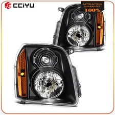 Headlight Assembly For 2007-2014 GMC Yukon XL 1500 2500 Black w/Amber Pair