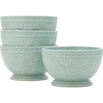 Fitz and Floyd English Garden 20 oz Mint Stoneware Bowl Set of 4