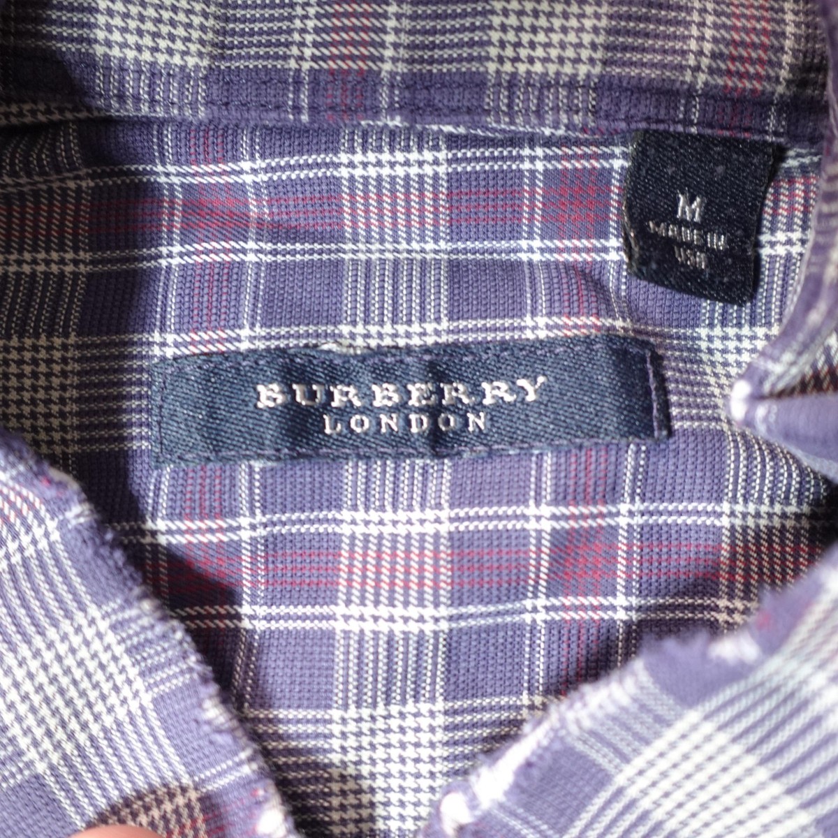 Vintage Burberry London Shirt Mens Medium Purple Plaid Button Made