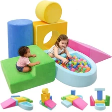 Toddler Climbing Toys, 7-Piece Colorful Foam Blocks, Indoor Soft Play Gym for...