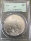 US Peace Dollar 1924 MS 64 PCGS