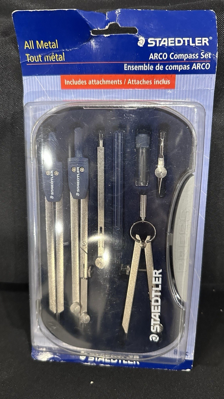 All Metal Staedtler ARCO Compass Set 8pc-- Includs Attchemtns & Plastic Case New