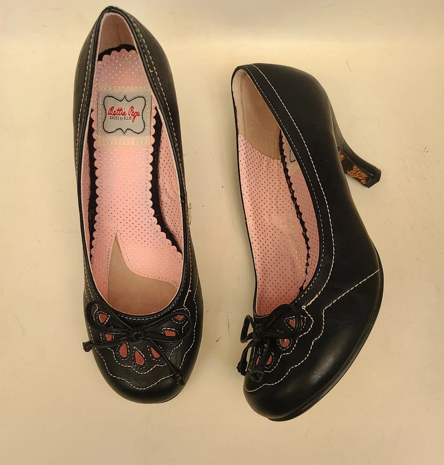 Bettie Page de Ellie Rayna Talla 8 Negro Tacón de Gatito Detalle Recortado Vixen Pinup Divertido Foto 3 de 4