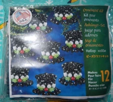 The Beadery beaded black top hats Christmas tree ornament kit NIP makes 12 holly